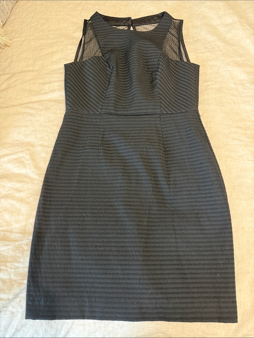 Trina Turk Sleeveless Black Mesh Yoke Sheath Dress